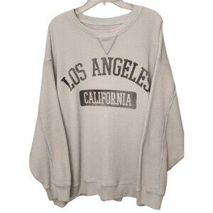 aerie Waffle-Knit 'Los Angeles California' Crewneck Sweatshirt in Light Beige
